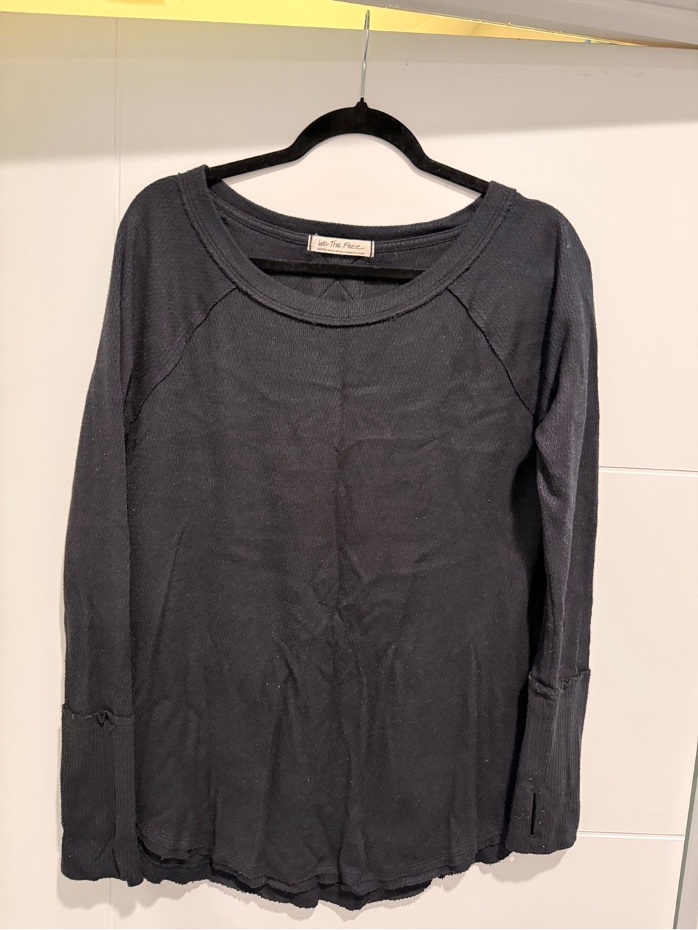 Free People Black Long Sleeve Waffle Crew Top